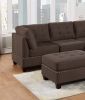 Modular Sectional 6pc Set Living Room Furniture L-Sectional Black Coffee Linen Like Fabric Tufted Nailheads 2x Corner Wedge 2x Armless Chairs and 2x O