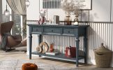 TREXM Classic Retro Style Console Table with Three Top Drawers and Open Style Bottom Shelf, Easy Assembly (Navy)