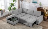 Sleeper Sectional Sofa, L-Shape Corner Couch Sofa-Bed with Storage Ottoman & Hidden Arm Storage & USB Charge for Living Room Apartment, Gray