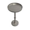 Ara 12 Inch Side End Table, Vintage Sleek Pillar Base, Round Tray Top, Matte Nickel Finish