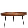 Round Mango Wood Coffee Table With Splayed Metal Legs, Brown and Black