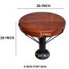 26 Inch Handcrafted Round Side End Table, Thick Mango Wood Top, Black Iron Pedestal Base