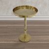 Ara 12 Inch Side End Table, Vintage Sleek Pillar Base, Round Tray Top, Oxidized Antique Brass