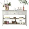 Console Table with Wood Frame and Legs; Sofa Table Entryway Table with 3 Drawers and 2 Open Shelves Antique White