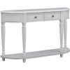 TREXM Retro Circular Curved Design Console Table with Open Style Shelf Solid Wooden Frame and Legs Two Top Drawers (Gray Wash)