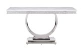 ACME Zander Sofa Table, White Printed Faux Marble & Mirrored Silver Finish 87359