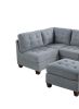 Contemporary Modular Sectional 6pc Set Living Room Furniture Corner Sectional Gray Linen Like Fabric Tufted Nail heads 2x Corner Wedge 3x Armless Chai