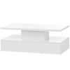 ON-TREND Modern Glossy Coffee Table With Drawer, 2-Tier Rectangle Center Table with LED lighting for Living room, 39.3''x19.6''x15.3'', White