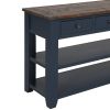 48'' Solid Pine Wood Top Console Table, Modern Entryway Sofa Side Table with 3 Storage Drawers and 2 Shelves. Easy to Assemble (Blue)