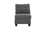Modular Sofa Set 6pc Set Living Room Furniture Sofa Loveseat Tufted Couch Nail heads Gray Linen Like Fabric 4x Corner Wedge 1x Armless Chair and 1x Ot
