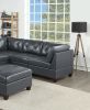 Contemporary Genuine Leather Black Tufted 6pc Modular Sectional Set 3x Corner Wedge 2x Armless Chair 1x Ottoman Living Room Furniture Sofa Couch