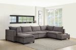 Madison Light Gray Fabric 7Pc Modular Sectional Sofa Chaise with USB Storage Console Table