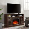 Classic TV Media Stand Modern Entertainment Console with 23" Fireplace Insert for TV Up to 65" with Open and Closed Storage Space, Espresso, 58.25"W*1
