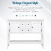 TREXM Cambridge Series Ample Storage Vintage Console Table with Four Small Drawers and Bottom Shelf for Living Rooms, Entrances and Kitchens (White, O