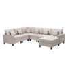 Nolan Beige Linen Fabric 6Pc Reversible Chaise Sectional Sofa with Pillows and Interchangeable Legs