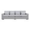 [VIDEO provided] [New] 104" 4-Seater Modern Linen Fabric Sofa with Armrest Pockets and 4 Pillows,Minimalist Style Couch for Living Room, Apartment, Of