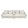 [VIDEO provided] [New] 114.2" Upholstered Sofa with Console, 2 Cupholders and 2 USB Ports Wired or Wirelessly Charged, Modern Linen Fabric Couches wit