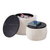 Set of 2 Nesting Round Storage Ottoman, Coffee Table Footstool with MDF Cover for Living Room, Bedroom, Top œÜ650*450,œÜ480*390,Beige