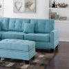 Modern Blue Color 3pcs Sectional Living Room Furniture Reversible Chaise Sofa And Ottoman Tufted Polyfiber Linen Like Fabric Cushion Couch Pillows