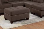 Modular Sectional 6pc Set Living Room Furniture L-Sectional Black Coffee Linen Like Fabric Tufted Nailheads 2x Corner Wedge 2x Armless Chairs and 2x O