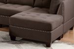 Contemporary Modular Sectional 8pc Set Living Room Furniture Corner L-Sectional Black Coffee Linen Like Fabric Tufted Nail heads 3x Corner Wedge 3x Ar