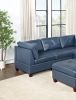 Genuine Leather Ink Blue Tufted 6pc Modular Sofa Set 3x Corner Wedge 2x Armless Chair 1x Ottoman Living Room Furniture Sofa Couch