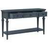 TREXM Classic Retro Style Console Table with Three Top Drawers and Open Style Bottom Shelf, Easy Assembly (Navy)
