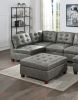 Living Room Furniture Antique Grey Modular Sectional 7pc Set Breathable Leatherette Tufted Couch 2x Corner Wedge 4x Armless Chairs and 1x Ottoman U-Sh