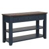 48'' Solid Pine Wood Top Console Table, Modern Entryway Sofa Side Table with 3 Storage Drawers and 2 Shelves. Easy to Assemble (Blue)