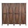 6 FT Folding Room Divider, 4-Panel Wood Privacy Screen, Portable Room Partition, Freestanding Wall Divider, Brown