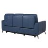 Leather Reclining Sofa - Motion Furniture Look without Compromise - Dual-Power, Ocean Blue Top-Grain Leather