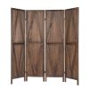 6 FT Folding Room Divider, 4-Panel Wood Privacy Screen, Portable Room Partition, Freestanding Wall Divider, Brown