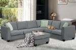 [VIDEO provided] 112*87" Sectional Sofa Couches Living Room Sets 7 Seats Modular Sectional Sofa with Ottoman L Shape Fabric Sofa Corner Couch Set with