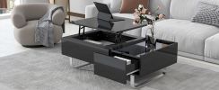 ON-TREND Multi-functional Coffee Table with Lifted Tabletop, Contemporary Cocktail Table with Metal Frame Legs, High-gloss Surface Dining Table for Li