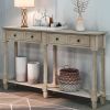 TREXM Console Table Sofa Table Easy Assembly with Two Storage Drawers and Bottom Shelf for Living Room, Entryway (Grey Wash)