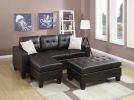 Espresso Faux Leather 3pcs Reversible Sectional Sofa Chaise w Ottoman Chaise Tufted Couch Lounge Living Room Furniture