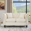 58.8" Chesterfield Sofa Beige Velvet for Living Room, 2 Seater Sofa Tufted Couch with Rolled Arms and Nailhead for Living Room, Bedroom, Office, Apart