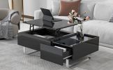 ON-TREND Multi-functional Coffee Table with Lifted Tabletop, Contemporary Cocktail Table with Metal Frame Legs, High-gloss Surface Dining Table for Li