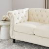 58.8" Chesterfield Sofa Beige Velvet for Living Room, 2 Seater Sofa Tufted Couch with Rolled Arms and Nailhead for Living Room, Bedroom, Office, Apart