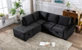 Sleeper Sectional Sofa, L-Shape Corner Couch Sofa-Bed with Storage Ottoman & Hidden Arm Storage & USB Charge for Living Room Apartment, Black