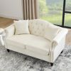 57" Chesterfield Sofa Grey Velvet for Living Room, 2 Seater Sofa Tufted Couch with Rolled Arms and Nailhead for Living Room, Bedroom, Office, Apartmen