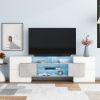 ON-TREND Unique Shape TV Stand with 2 Illuminated Glass Shelves, High Gloss Entertainment Center for TVs Up to 80", Versatile TV Cabinet with LED Colo