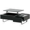 ON-TREND Multi-functional Coffee Table with Lifted Tabletop, Contemporary Cocktail Table with Metal Frame Legs, High-gloss Surface Dining Table for Li