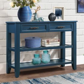 Console Sofa Table with 2 Storage Drawers and 2 Tiers Shelves, Mid-Century Style 42'' Solid Wood Buffet Sideboard for Living Room Furniture Kitchen Di (Color: as Pic)