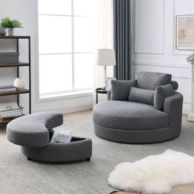[Video] Welike Swivel Accent Barrel Modern Dark Grey Sofa Lounge Club Big Round Chair with Storage Ottoman Linen Fabric for Living Room Hotel with Pil (Color: as Pic)