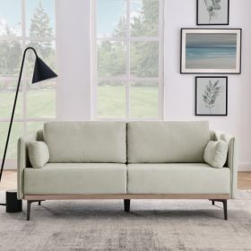 Modern Sofa 3-Seat Couch with Stainless Steel Trim and Metal Legs for Living Room (Color: Beige, Material: Linen)