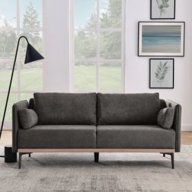 Modern Sofa 3-Seat Couch with Stainless Steel Trim and Metal Legs for Living Room (Color: Gray, Material: Linen)