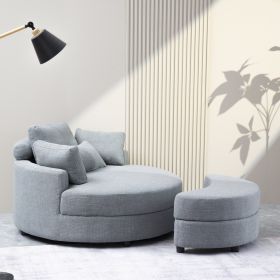 Large round chair with storage linen fabric for living room hotel with cushions (Color: as Pic)