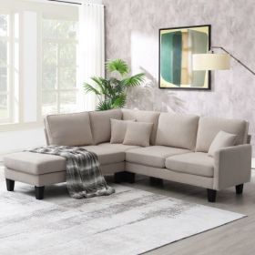 90*88" Terrycloth Modern Sectional Sofa,5-Seat Practical Couch Set with Chaise Lounge,L-Shape minimalist Indoor Furniture with 3 Pillows for Living Ro (Color: Beige)
