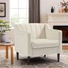 Modern Upholstered Tufted Accent Chair, Velvet Fabric Single Sofa Side Chair, Comfy Barrel Club Living Room Armchair with Solid Wood Legs for Bedroom